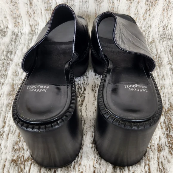 Jeffrey Campbell "Concert Platform Mule" Sandal Black Leather | Women's Size 10 - Picture 6 of 13